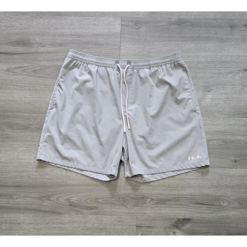 Huk Performance Fishing Men's XXL Gray Swim Trunks Lined Drawstring Shorts
